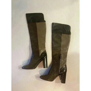 Tory Burch 10 Boots Size 10 Over The Knee Block High Heel Seamed Panels Leather